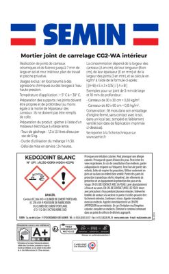 Semin - Joint en Poudre pour Carrelage Kedojoint Blanc - Intérieur - Sac de 5 kg