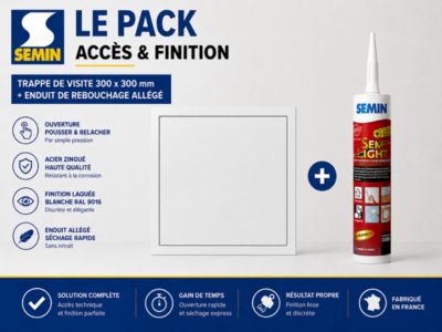 Semin Pack Trappe de Visite laquée 300 x 300 mm + Enduit finition joint - Accès gaines techniques - Inclus cartouche 310 Ml
