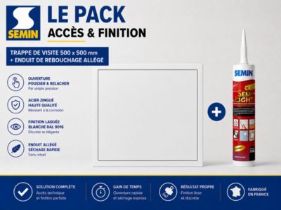 Semin Pack Trappe de Visite laquée blanche 500 x 500 mm + Enduit finition joint - Accès gaines techniques- inclut cartouche 310 ml