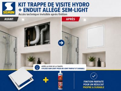 Semin Pack Trappe de Visite laquée blanche 500 x 500 mm + Enduit finition joint - Accès gaines techniques- inclut cartouche 310 ml