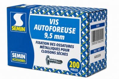 SEMIN Vis Autoforeuses TRPF 3,5 x 9,5 mm - Tête Ronde Pointe Foret - Vis Métal sur Métal pour Ossature Cloison - Boîte de 200 Vis