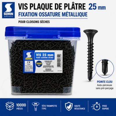 SEMIN Vis Plaque de Plâtre 3,5 x 25 mm - Auto-Perceuses TTPC - Acier ...