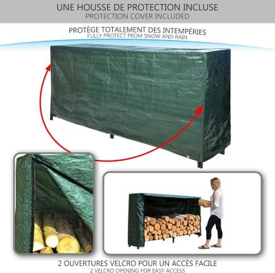 Serre Bûche 2m en Acier avec Housse de Protection Intégrale - Range Bois Grande Capacité de Rangement pour Bûches