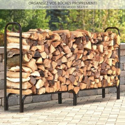 Serre Bûche 2m en Acier avec Housse de Protection Intégrale - Range Bois Grande Capacité de Rangement pour Bûches