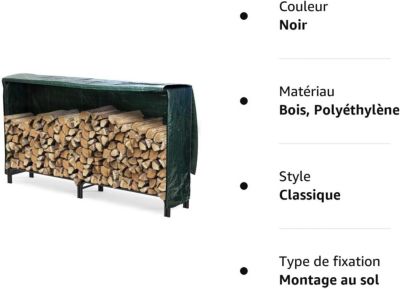 Serre Bûche 2m en Acier avec Housse de Protection Intégrale - Range Bois Grande Capacité de Rangement pour Bûches