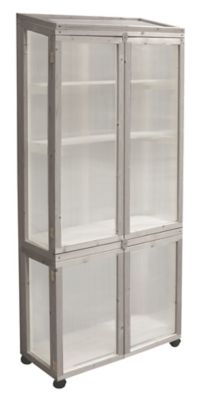 Serre de balcon bois gris et polycarbonate, avec roulettes 79 x 39 x h.159 cm