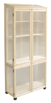 Serre de balcon bois naturel et polycarbonate, avec roulettes 79 x 39 x h.159 cm
