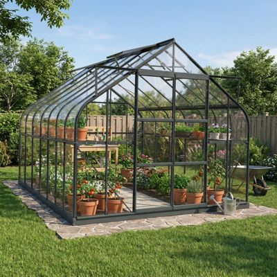 Serre de jardin 13m² Green Protect Comtesse verre trempé 4mm aluminium anthracite