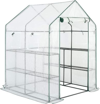 Serre de Jardin 195x143x143 cm avec 8 Etageres et 4 Fenetres