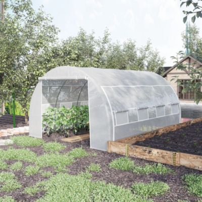 Serre de jardin 397x300x200 cm en acier blanc avec porte zippée et fenêtres