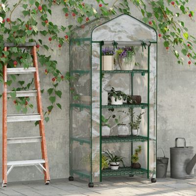Serre de jardin 69x50x165 cm en acier avec étagères et housse transparente