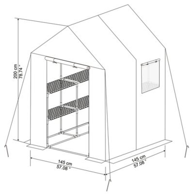 Serre de jardin + 8 étagères structure acier L.1,45 x l.1,45 x H.2,00 m surface 2,1 m²