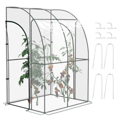 Serre de jardin adossée serre adossée dim. 1,43L x 1,18l x 2,12H m 2 portes zippées enroulables acier PVC transparent