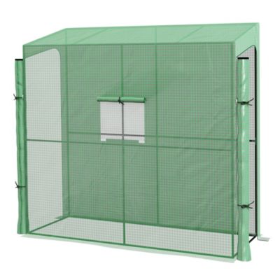 Serre de jardin adossée serre adossée dim. 2L x 0,8l x 2H m 2 portes zippées fenêtre acier PE haute densité vert