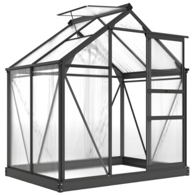 Serre de jardin alu polycarbonate 2,51 m² - lucarne, porte coulissante, fondation incluse - gris transparent