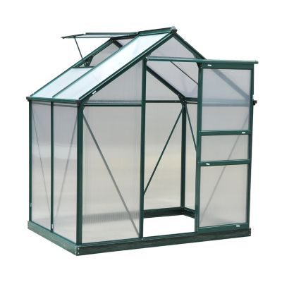 Serre de jardin aluminium polycarbonate 2,51 m² dim. 1,9L x 1,32l x 2,01H m lucarne, porte coulissante + fondation incluse