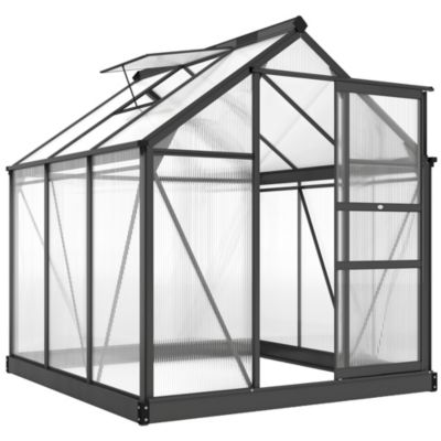 Serre de jardin aluminium polycarbonate 3,65 m² - lucarne, porte coulissante, fondation incluse - gris transparent