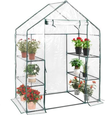 Serre de Jardin avec 4 Étagères, Cadre en Fer, Bâche Résistante et Imperméable