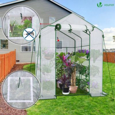 Serre de jardin avec etageres et bache PE renforcee 135g/m2 143x215x195cm VOUNOT