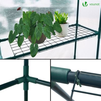 Serre de jardin avec etageres et bache PE renforcee 135g/m2 143x215x195cm VOUNOT
