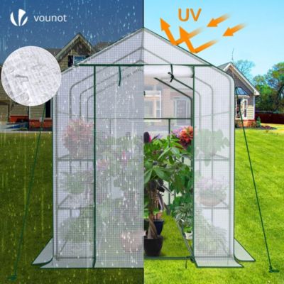 Serre de jardin avec etageres et bache PE renforcee 135g/m2 143x215x195cm VOUNOT