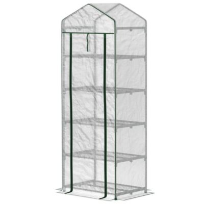 Serre de jardin balcon 5 étagères porte zippée 69 x 49 x 193 cm acier thermolaqué bâche PE blanc