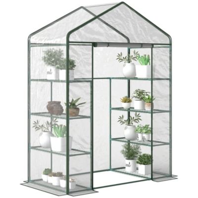 Serre de jardin balcon terrasse 8 étagères dim. 143L x 73l x 195H cm acier PVC imperméable anti-UV transparent vert
