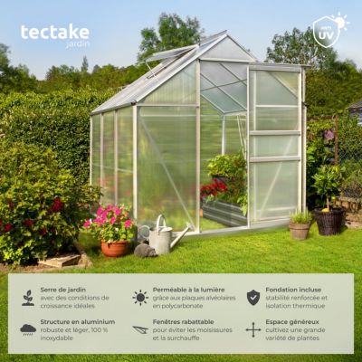 Serre De Jardin En Aluminium Et Polycarbonate 4mm - Tailles De 230x180x195cm - Porte Coulissante, Fenêtre Toit Réglable - 13