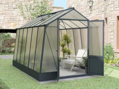 Serre de jardin en polycarbonate 9,1 m² avec embase - Anthracite - ASARINA