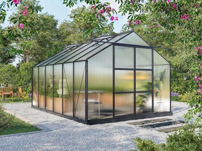 Serre de Jardin en polycarbonate de 13 m² avec embase - Anthracite -  KALIDA