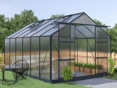 Serre de Jardin en polycarbonate de 13 m² avec embase - Anthracite -  KALIDA