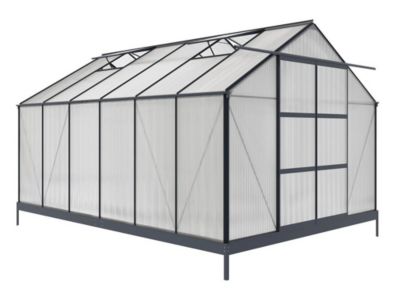 Serre de Jardin en polycarbonate de 13 m² avec embase - Anthracite -  KALIDA