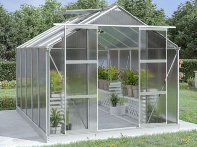 Serre de Jardin en polycarbonate de 9 m² avec embase - Gris métallique - COROLLE II