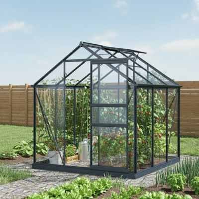 Serre de jardin Green Protect Rinca 3,5m² verre trempé 4mm aluminium anthracite avec embase