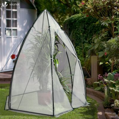 Serre de jardin hivernage dome avec bache PE 160x160x180cm Blanc VOUNOT