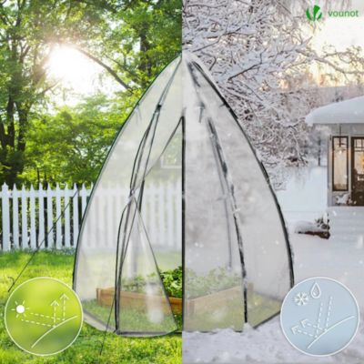Serre de jardin hivernage dome avec bache PE 160x160x180cm Blanc VOUNOT