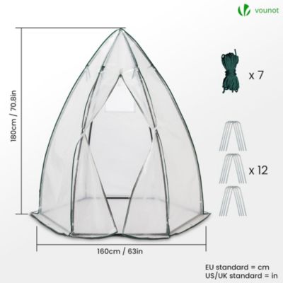 Serre de jardin hivernage dome avec bache PE 160x160x180cm Blanc VOUNOT