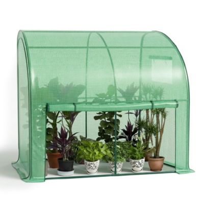 VOUNOT® Serre d'hivernage murale adossée 200x100x180cm vert - bâche PE imperméable et anti-UV - pour balcon terrasse jardin