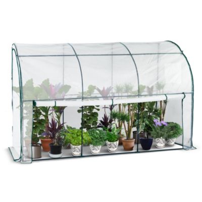 Serre de jardin hivernage murale adossee avec bache PE 300x100x180cm blanc VOUNOT