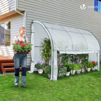 Serre de jardin hivernage murale adossee avec bache PE 300x100x180cm blanc VOUNOT