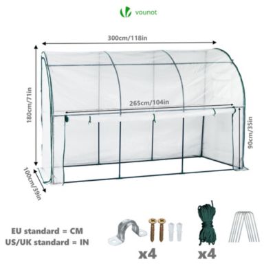 Serre de jardin hivernage murale adossee avec bache PE 300x100x180cm blanc VOUNOT