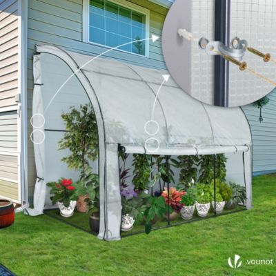 Serre de jardin hivernage murale adossee avec bache PE 300x100x180cm blanc VOUNOT