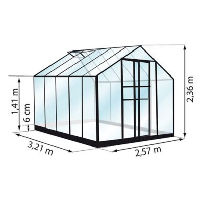 Serre de jardin Lams Carvi en aluminium laqué gris anthracite et verre trempé L.2,55 x l.3,17 x H.2,36 m surface 8,10 m²