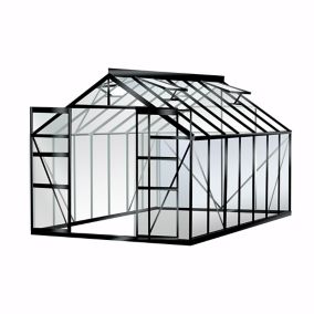Serre de jardin Lams Laurus en aluminium laqué gris anthracite et verre trempé L.2,55 x l.4,42 x H.2,53 m surface 11,30 m²