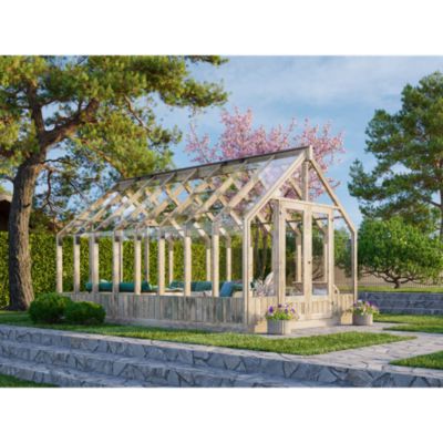 Serre de jardin Palmako Emilia bois traité autoclave gris et verre trempé 19,1m²
