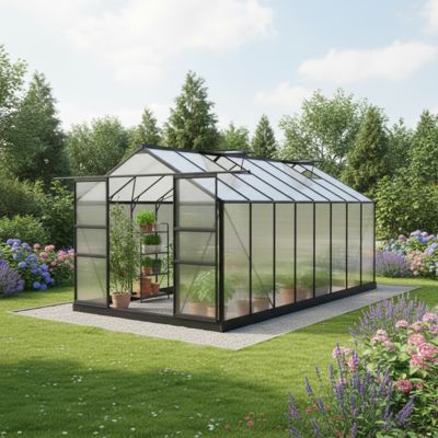 Serre de jardin polycarbonate 15,03 m² anthracite avec embase Green Protect