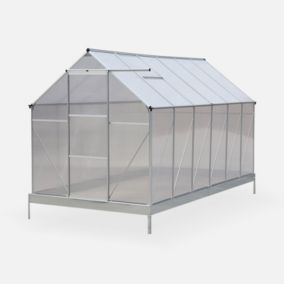 Serre de jardin Sapin en polycarbonate 7m² avec base. 2 lucarnes de toit. gouttière.  Polycarbonate 4mm