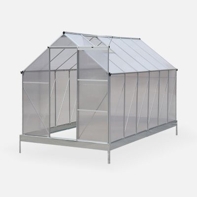 Serre de jardin Sapin en polycarbonate 7m² avec base. 2 lucarnes de toit. gouttière.  Polycarbonate 4mm