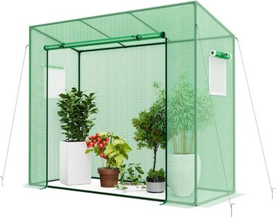 Serre de Jardin Serre à Entrée avec Couverture en PE 4 Cordes Anti Vent Piquets de Sol Porte à Fermeture Éclair Enroulable