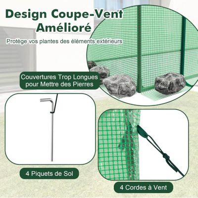 Serre de Jardin Serre à Entrée avec Couverture en PE 4 Cordes Anti Vent Piquets de Sol Porte à Fermeture Éclair Enroulable